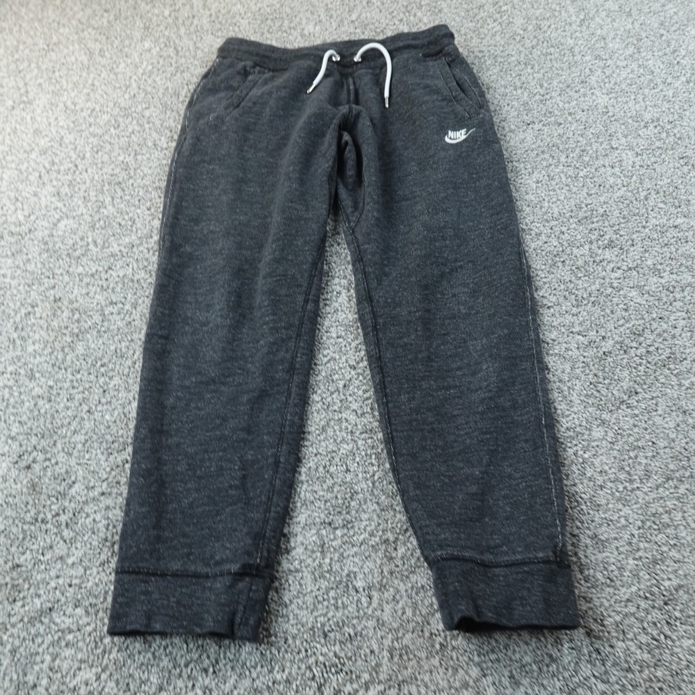 Nike Pants Mens L Black Gray Swoosh Drawstring Warm Up Jogger Sweatpants Gym Run